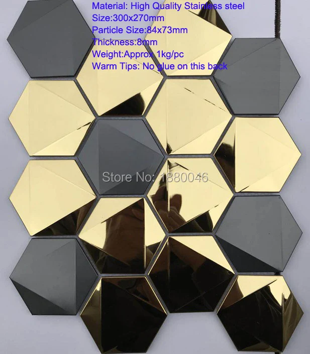 US $160.55 1 BOX 12 pieces New design Mixed Colors 3D hexagon shape stainless steel mosaic tile for background Decorative Wall Tile