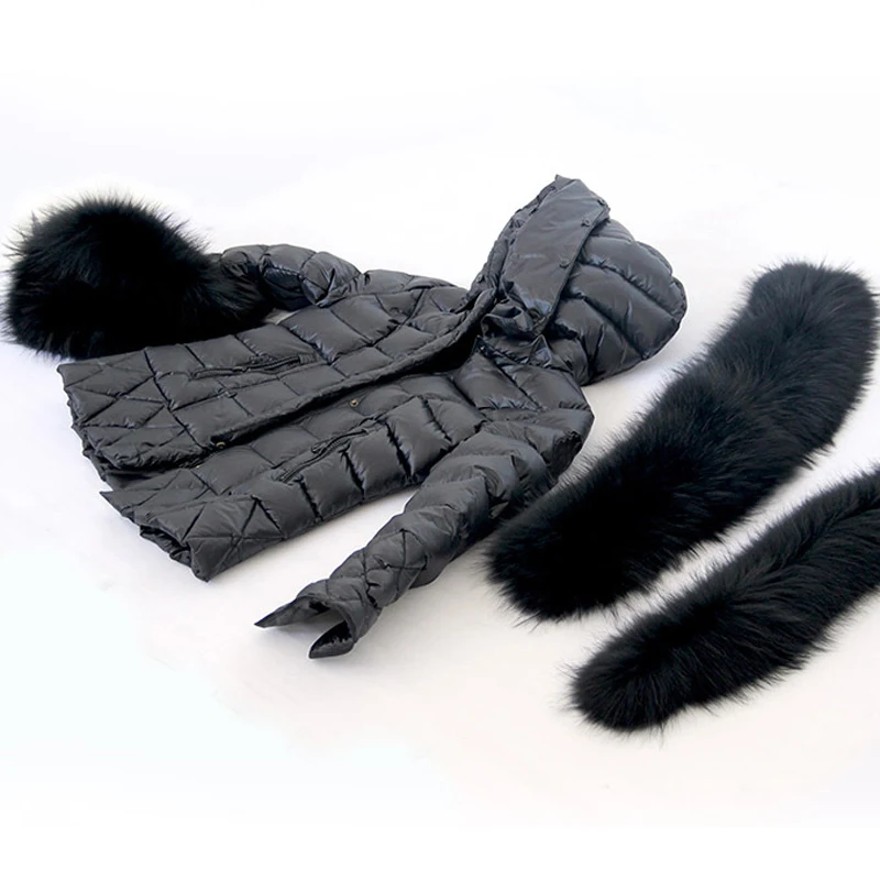 ZADORIN 2025 Trend White Duck Down Patchwork Faux Fur Jacket Women