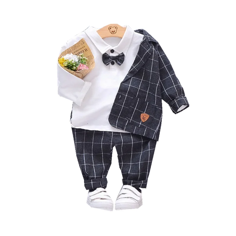 New Spring Autumn Children Gentleman Clothes Kids Boys Cotton Suit T-Shirt Pants 3Pcs/sets Baby Formal Clothing Infant Tracksuit