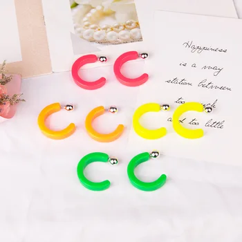 

2020 Summer Korean Neon Green Yellow Resin Hoop Earrings Sweet Candy Color C Shape Earrings Fairy Frosted Geometric Earrings