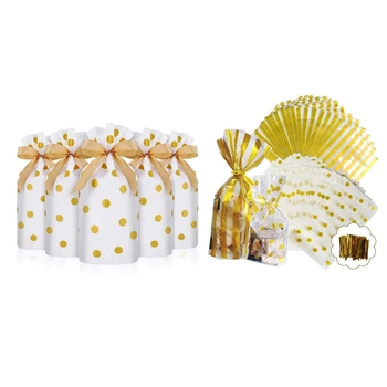 

150 Pcs Treat Bags with Drawstring Candy Bags Favor Bag Drawstring Cookie Bags, 100 Pcs 25X15Cm & 50 Pcs 23X15.5X6Cm