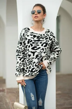 

Autumn and winter 2019 new knitwear camouflage leopard pattern Pullover women ugly christmas sweater harajuku sweater women