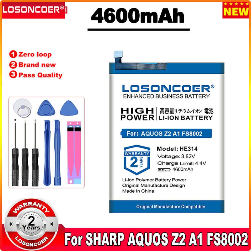 LOSONCOER 4600mAh HE314 Battery For SHARP AQUOS Z2 A1 FS8002 Smart Phone Batteries Free tools |