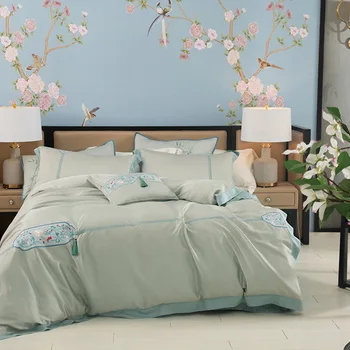 

New Chinese Style Summer Viscose Chinese-style 60 High Density Tencel Four-piece Set Cool and Refreshing Double-Sided Tencel 1.8