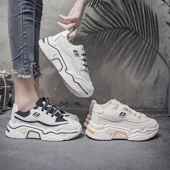 

Women Chunky Sneakers Vulcanize Shoes Korean Fashion Female Casual Black White Thick Running Shoe 4cm Heel Platform Shoes