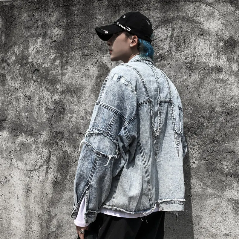 

Jeans Jacket Men Streetwear Spliced Hip Hop Denim Jacket