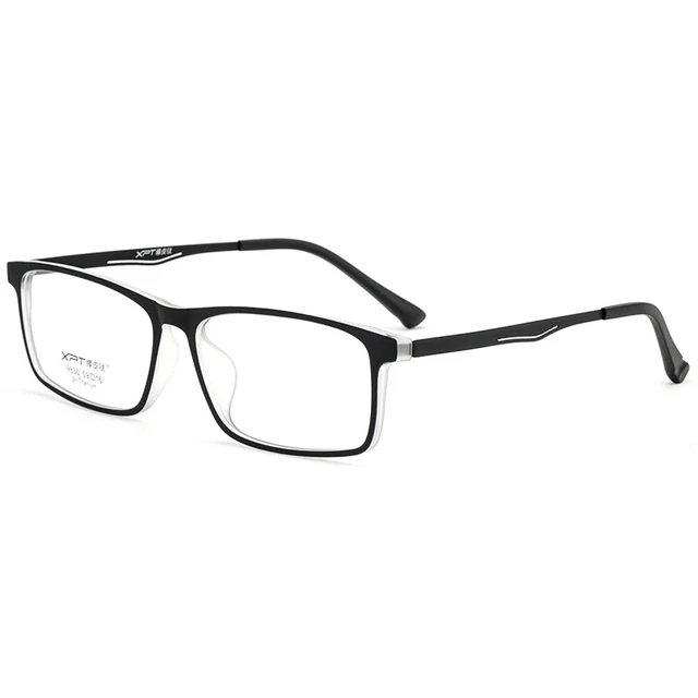 Men's Ultralight Plastic Titanium Retro Myopia Glasses Frame Comfortable Square Optical Prescription Large Glasses Frame 9830 Black Transparent