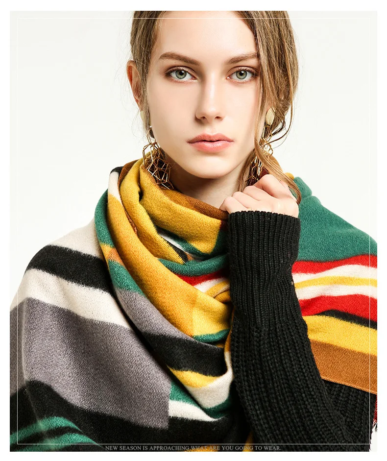 Wuaumx осенне-зимний теплый кашемировый шарф для женщин в полоску женские шарфы и шали шейный платок 180*90 см