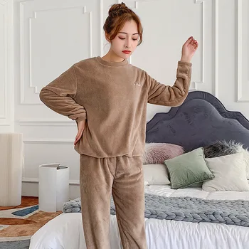 

New 2020 Autumn Winter Warm Flannel Women Pyjamas Sets Thick Coral Velvet Long Sleeve Cartoon Sleepwear Flannel Pajamas Set Girl