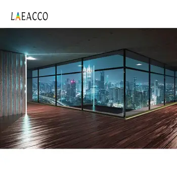 

Modern Hall French Window Wooden Floor Cement Ceiling City Skyline Scenic Photography Background Photo Backdrop For Photo Studio