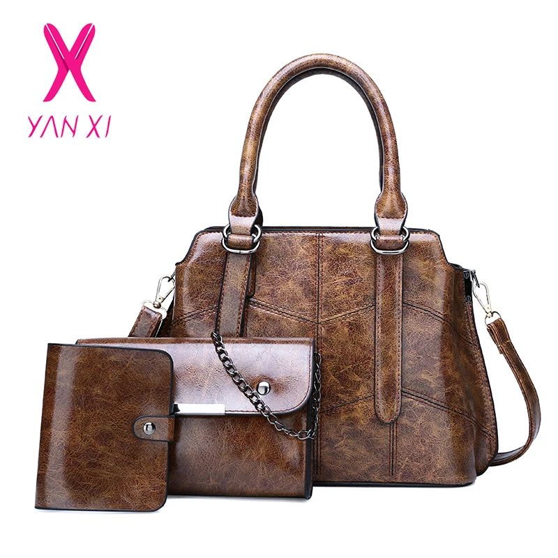 

Luxury Ladies Composite Bag 3 Piece Set Handbag Clutch Bag Wallet Retro Thread Wild Casual PU Leather Shoulder Diagonal Package