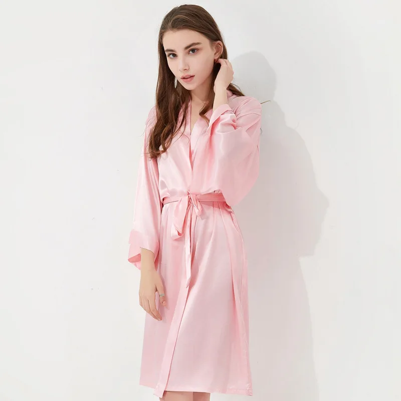 

Халат для подружки невесты однотонный, Элегантная пижама для невесты, пикантный женский халат, Шелковый банный халат-кимоно, для сна