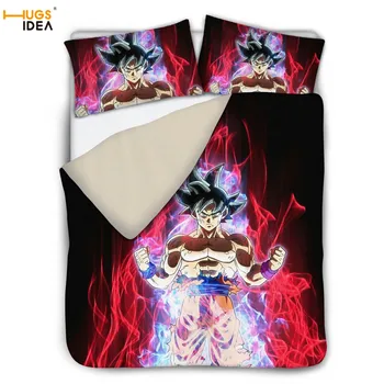 

HUGSIDEA Dragon Print Duvet Cover for Kids 3Pcs Bedding Sheet Super Saiyan Print Bedding Set Bedspread Wukong Pillow Sheet