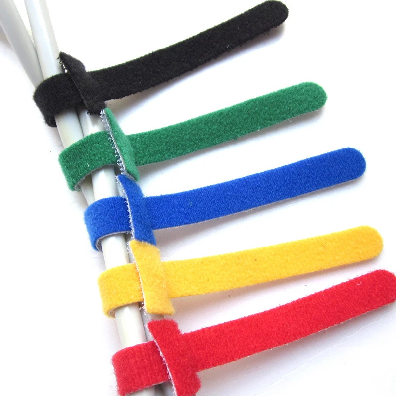 50Pcs 20cm Hooks and loops Reusable adhesive Cable Ties with Eyelet