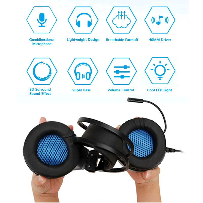 For PS4 PC Gaming Headset Computer Gamer Wired Headphone With Microphone LED Bass Helmet Music Bass Kids Earphone Phone Laptop
