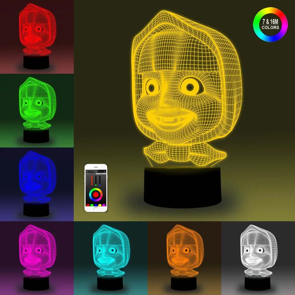 NiteApps 3D Marsa и Медведь ночник настольная лампа Иллюзия украшение лампа подарок на день рождения приложение/сенсорное управление