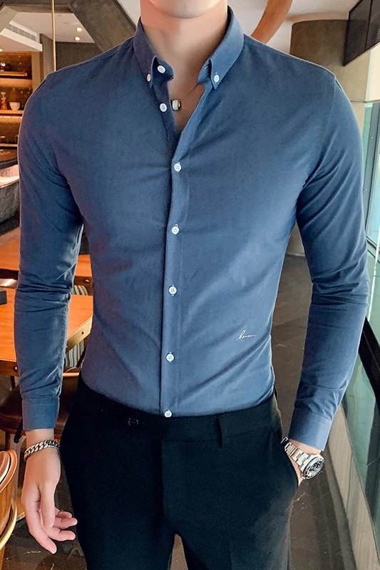 Camisa Masculina/осенне-зимние мужские рубашки, Высококачественная Белая Рубашка с длинными рукавами для мужчин, приталенная Мужская рубашка в полоску, блузки
