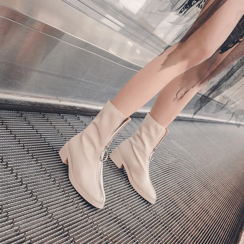 

Autumn And Winter Chunky Front Zipper Candy-Colored Short Boots Children Waterproof Platform England Martin Boots Low Heel Anti-