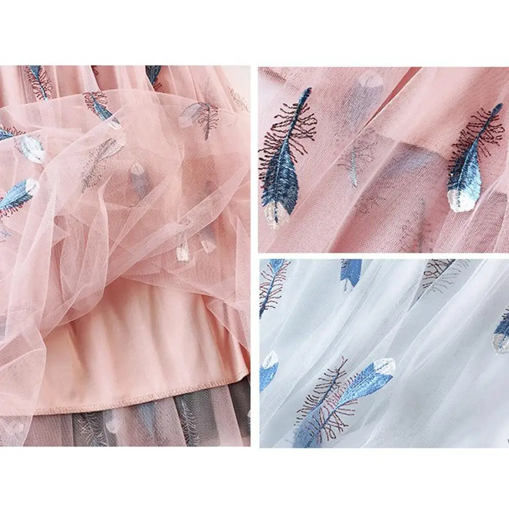 Yfashion летние модные женские юбки универсальные юбки с вышивкой элегантная юбка средней длины из тюля