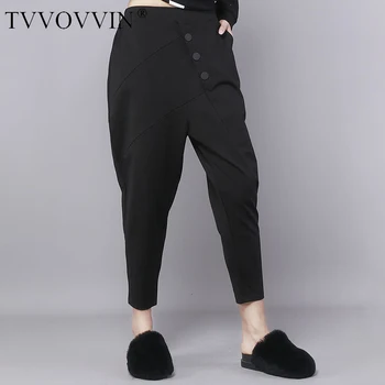 

Loose High Elastic Waist Black Button Split Leisure Harem Trousers New Loose Fit Pants Women Fashion Spring Autumn 2020 1H846Q