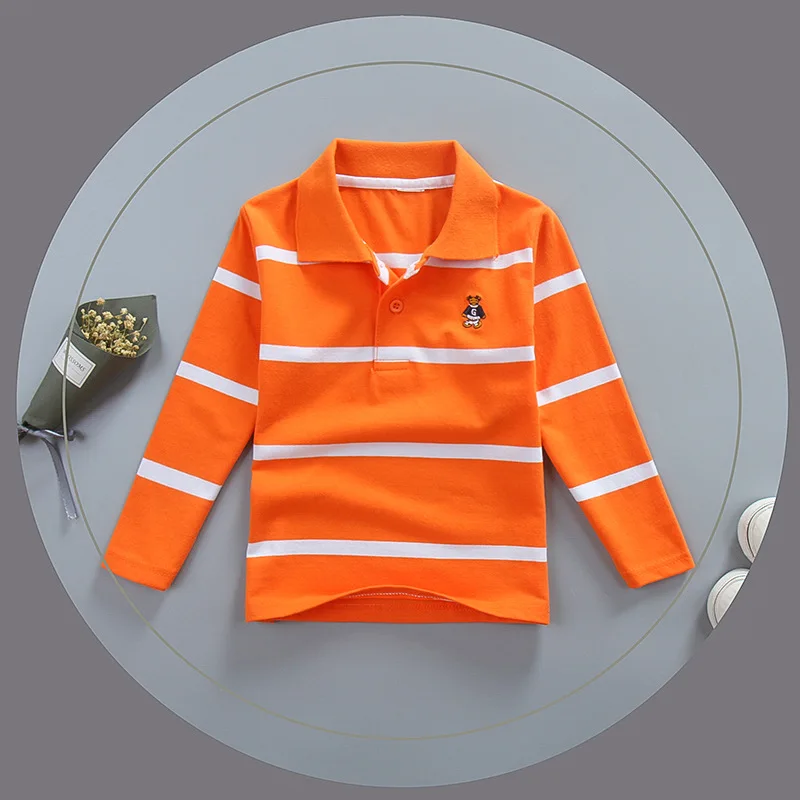 

Spring And Autumn Sweater Stand Collar Large Children BOY'S Pure Cotton Long Sleeve Stripes Polo Long-term Stock