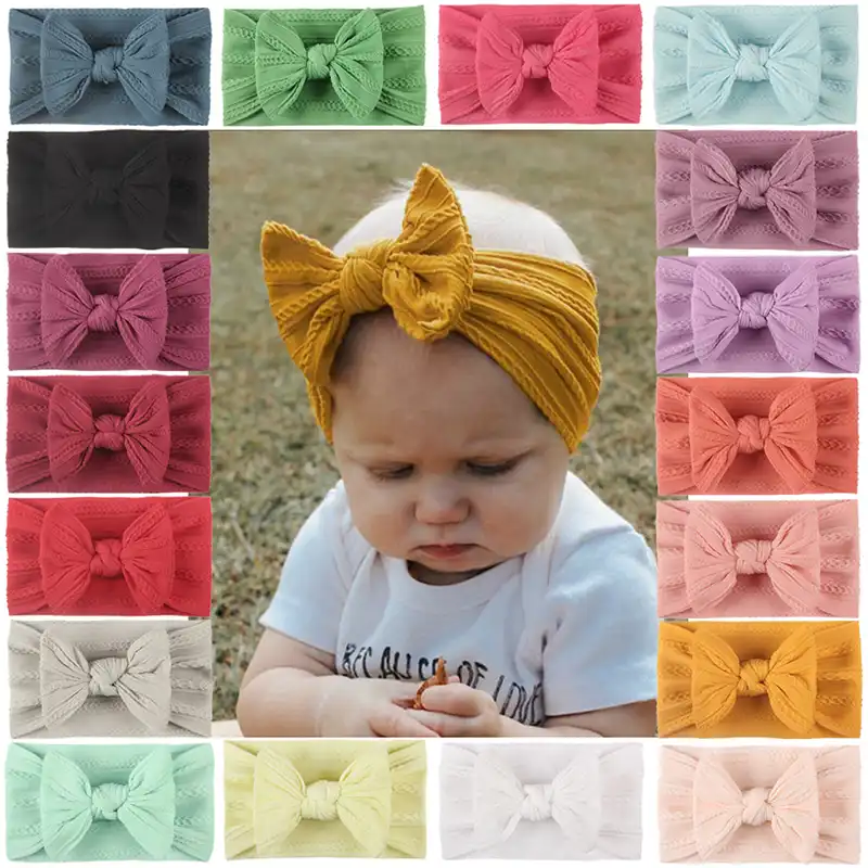 1 Pieces Bebe Arc Tete Enveloppement Large Turban Nylon Bandeau Bebe Bonbons Couleur Bandeau Noeud Nœud Chapeaux Cable Tricot Cheveux Accessoires Aliexpress