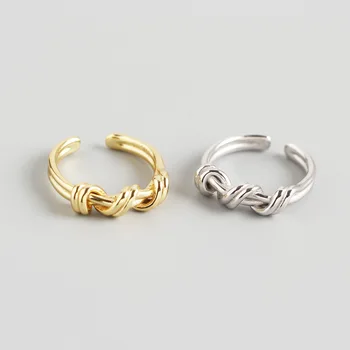 

YPAY 100% Real 925 Sterling Silver Open Rings for Women Korea Japan INS Knot Winding Adjustable Finger Ring Fine Jewelry YMR1084