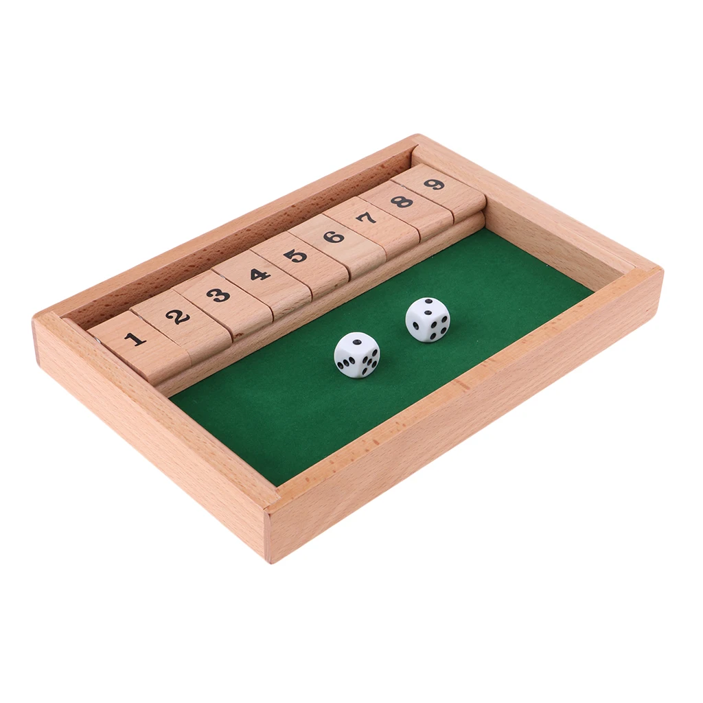 2Pcs Wood Deluxe Shut The Box Drinking Game Dice Toy 1-9 Number Xmas Gift