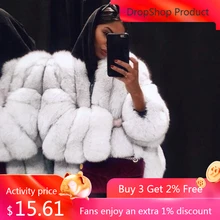 Женская Толстая теплая меховая куртка с длинным рукавом и круглым вырезом, зимнее модное женское пушистое пальто из искусственного меха, верхняя одежда, пальто, большие размеры 5XL