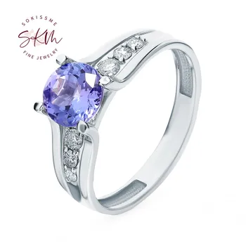 

SKM 14k white gold Tanzanite rings for women Vintage Engagement rings designer Promise Luxury Fine Jewelry