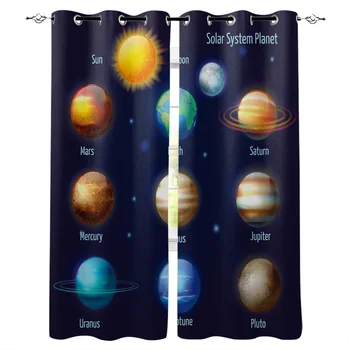 

Galaxy Solar System Planet Window Curtains LivingRoom Kitchen Curtains for Bedroom Left and Right Biparting Open Curtains