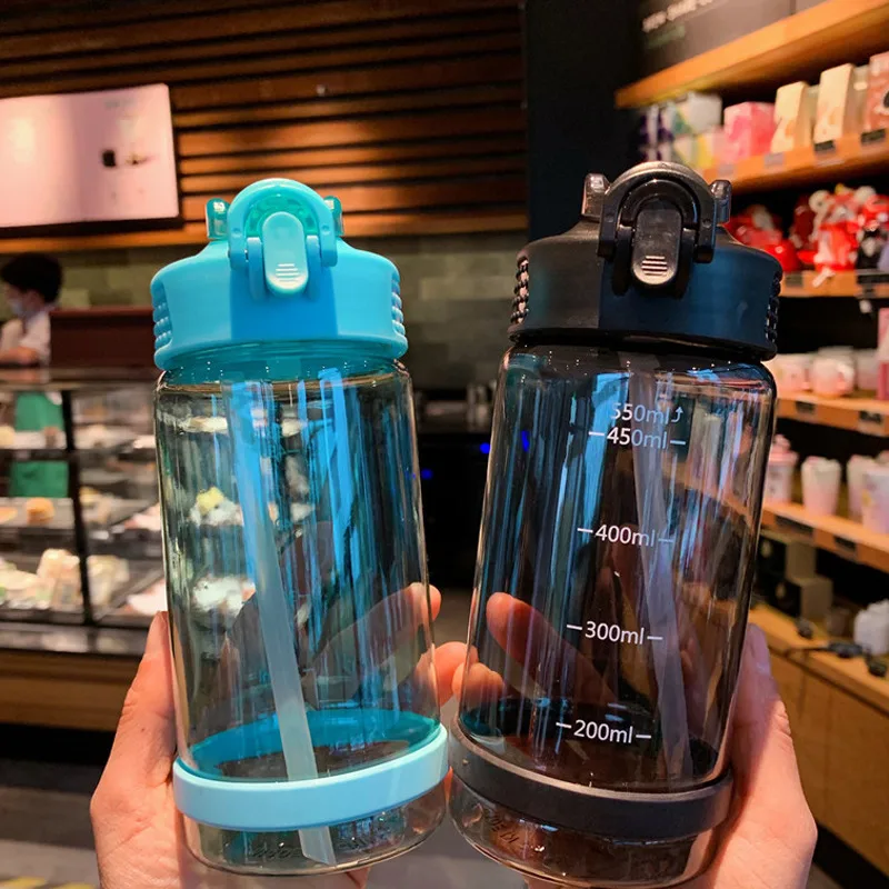 500/700ml Portable Sports Kettle With Straws Leak Proof Students Milk