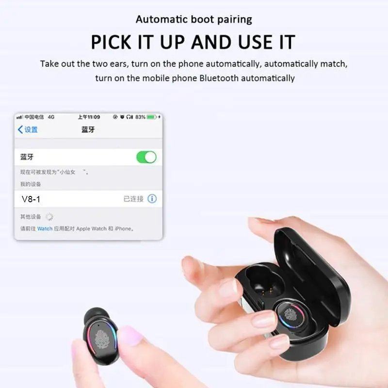 Touch Control Bluetooth Wireless Headphone Sports Gaming Wireless Earphone Hifi Stereo Earbud Noise Canceling Headset with Mic