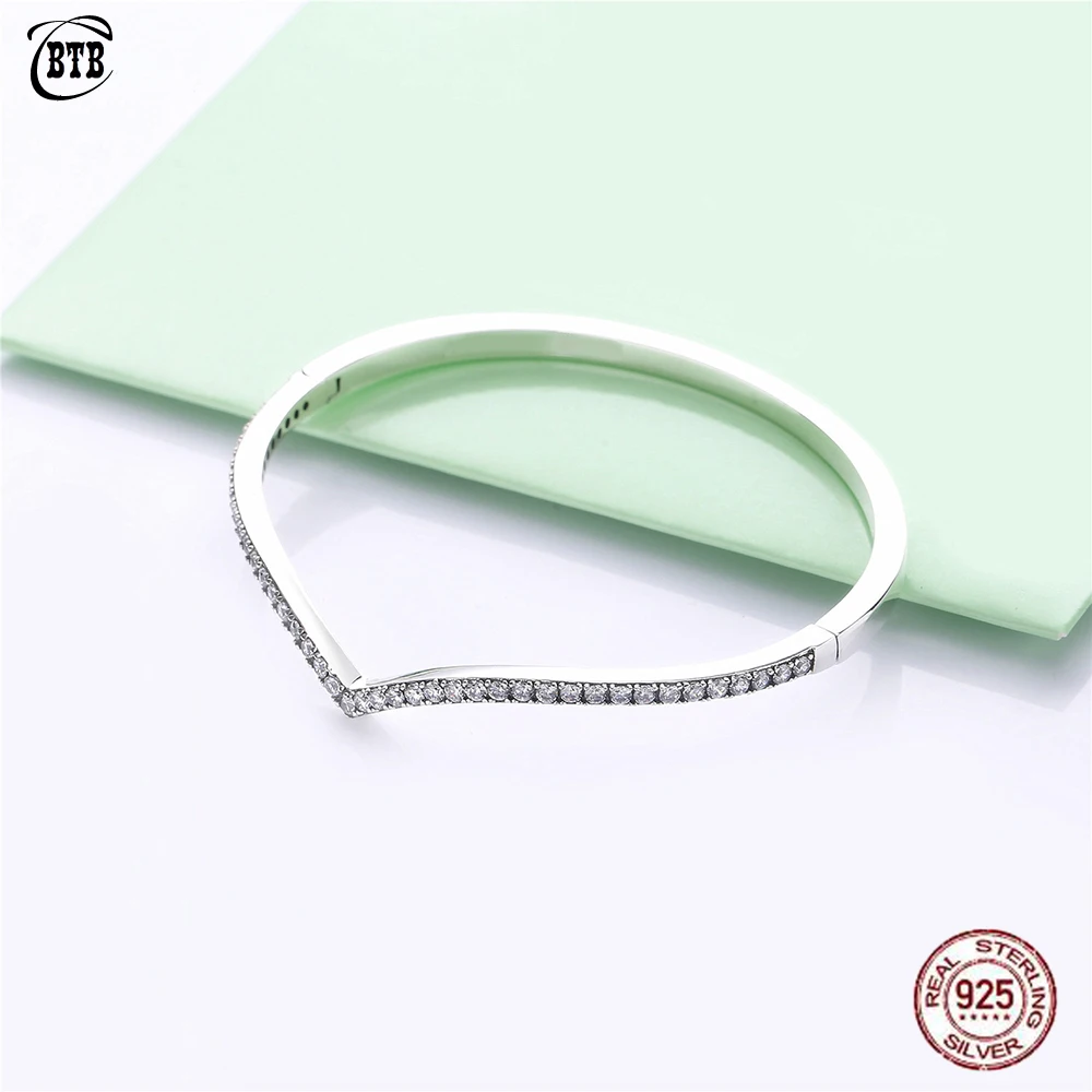 Европейский мерцающий браслет желаний с прозрачным CZ 925 пробы Серебряный может Штабелируемый Браслет Модные ювелирные изделия для женщин