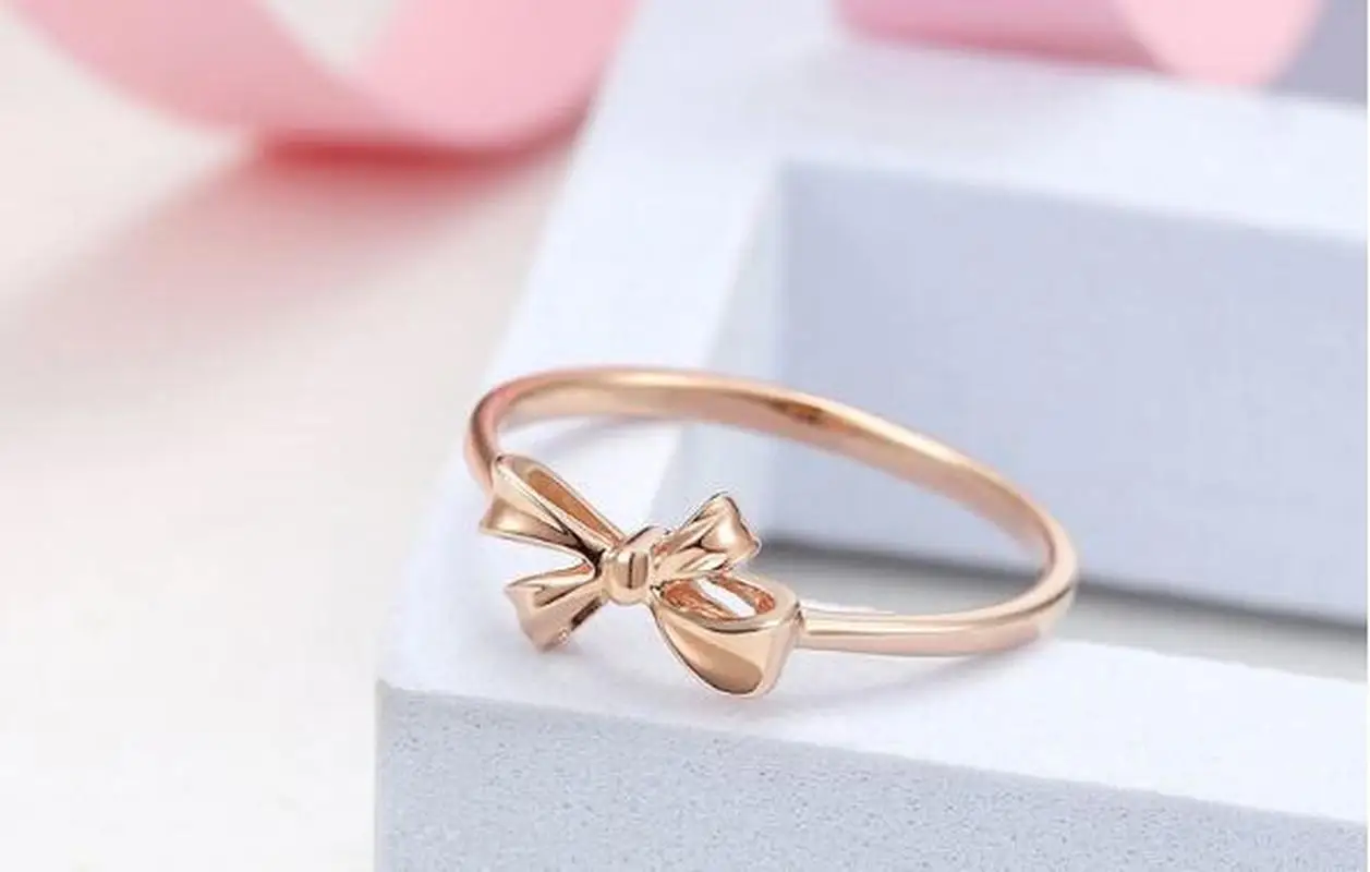 Элегантные банты 18K AU750 реальные настоящие однотонные золотистые розовые кольца