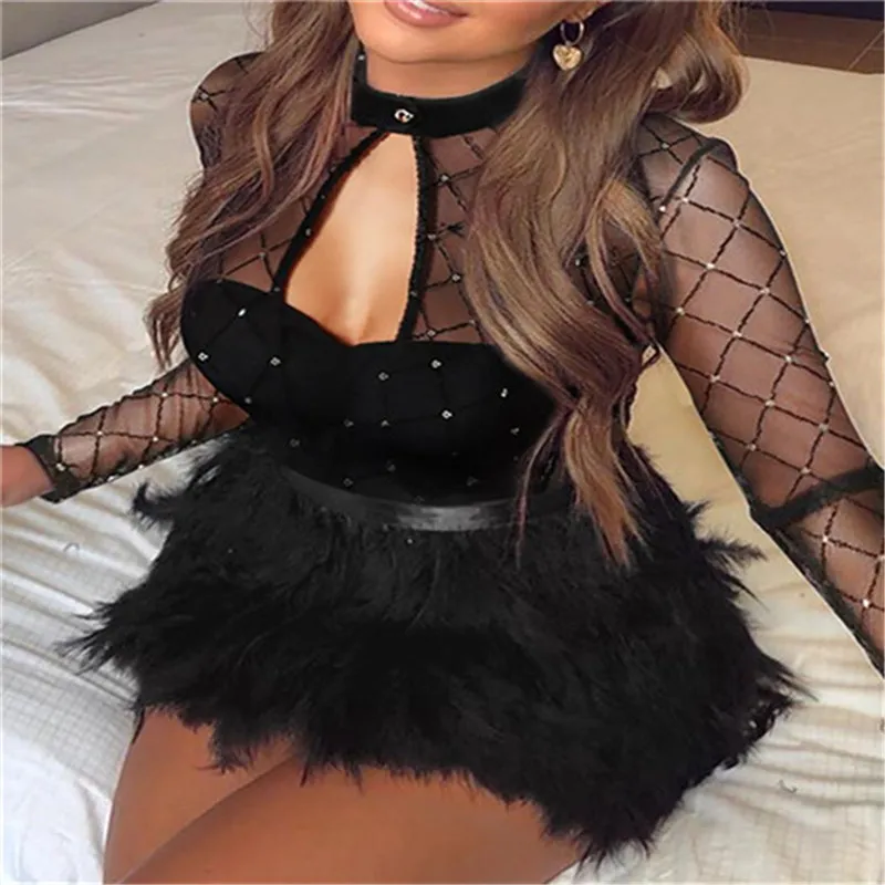 Women Dress Spring Autumn Dress For Women Women's Bodycon Mesh Long Sleeve Dress A Line of Mini Party Dress Sexy Partito vestito
