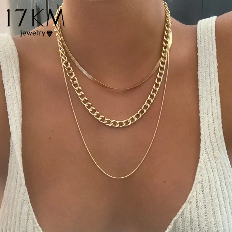 Chain Necklace Jewelry Multilayered 17KM Gold Snake Party Trendy Vintage Women for Choker