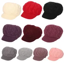 Женская Зимняя Вязаная Шапка-бини с козырьком, мягкий плюшевый лыжный берет