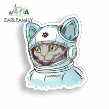 EARLFAMILY 13cm x 13cm Cartoon Astronaut Cat Funny Car Stickers Vinyl JDM Waterproof Anime Bumper Trunk Graphics Accessories