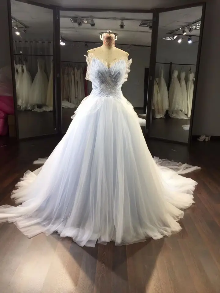

Elegant A-Line Sleeveless LaceV-Neck Wedding Dresses Long Tulle Lace Up Back Bridal Sweep Train Gowns for Women Real Pictures