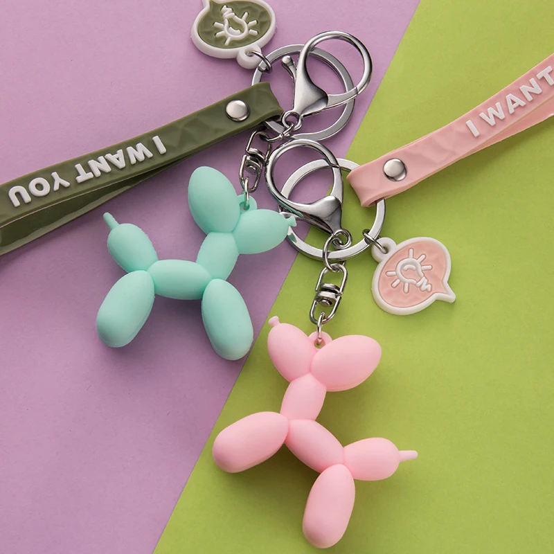 Soft Balloon Dog Keychain Blue Pink Black White Green Doll Pendant Creative Car Cute Bag Keyring Phone Girl Boy Couple Lanyard 4