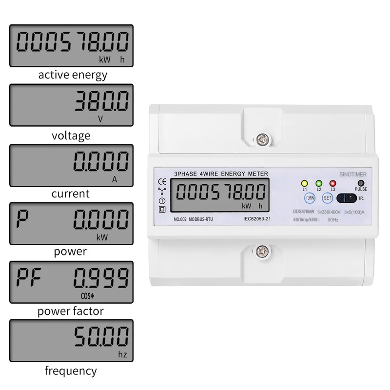 

Electric 3 Phase 4Wire RS485 Modbus RTU 380V 100A DIN Rail kWh Energy Meter Digital Power Factor Monitor Voltage Current Display
