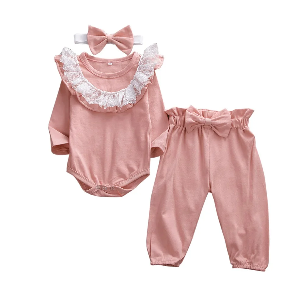 Emmababy Одежда для новорожденных; для маленьких девочек с цветочным рисунком, одежда, комбинезон топы+ брюки+ оголовье, набор