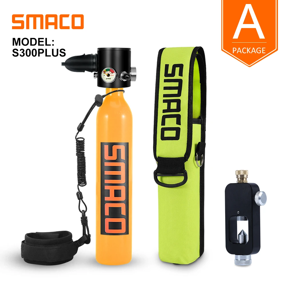 SMACO S300 Mini Scuba Diving Equipment Kit 2x 0.5L Oxygen Air Tank & Hand Pump 