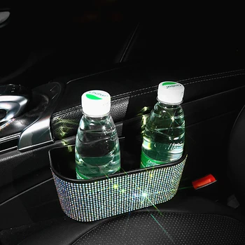 

Rhinestone Car Storage Bag Box Seat Organizer Box Crystal Multi-Pockets Container Stowing Tidying Trash Bin