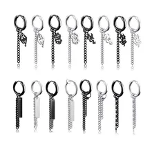 

HMES 1Pcs Punk Man Earrings Black Woman Ear Studs Long Hanging Earrings Chain Pendant Earrings, Non-Perforated Ear Clips