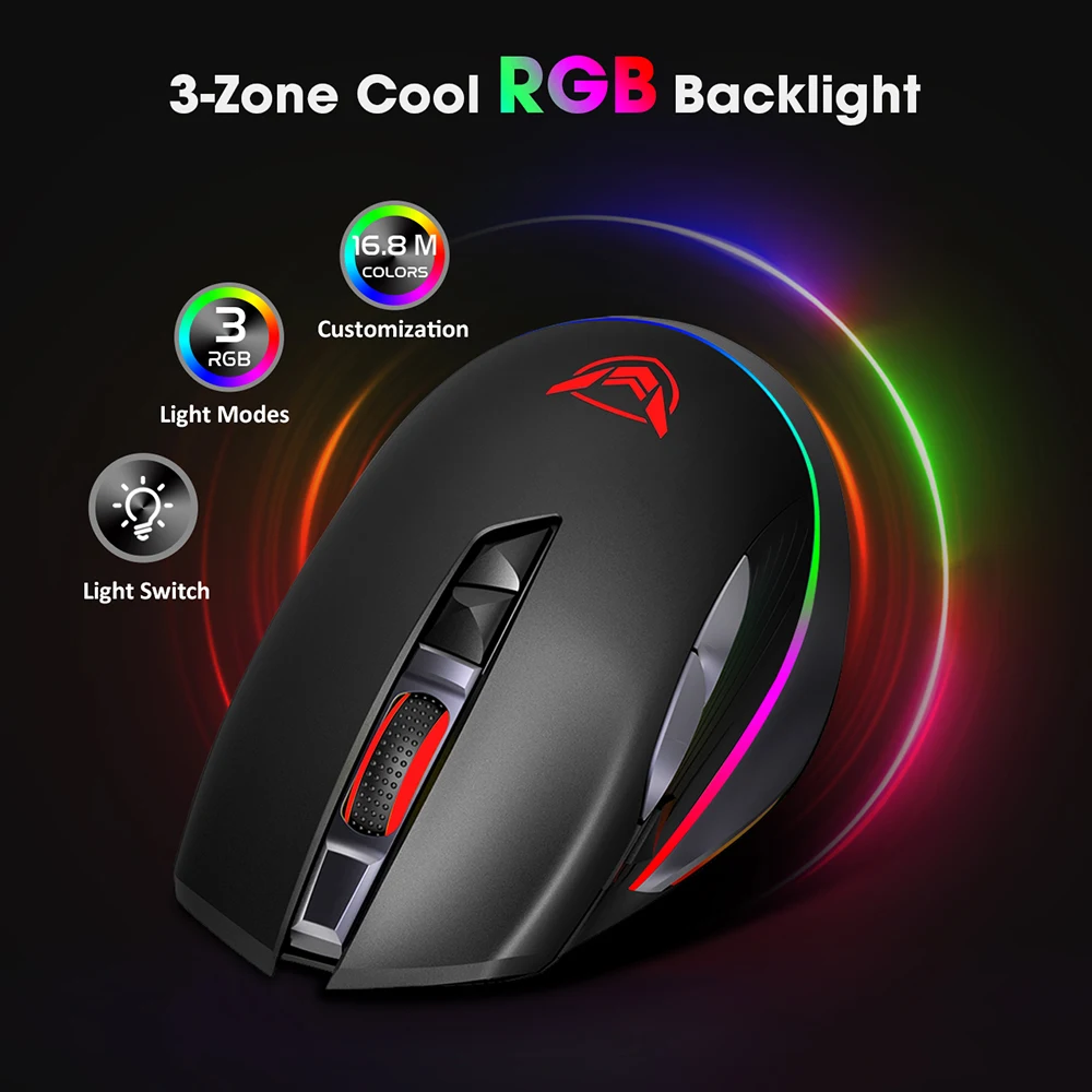 PICTEK PC255 игровая мышь беспроводная 10000 DPI RGB перезаряжаемая эргономичная