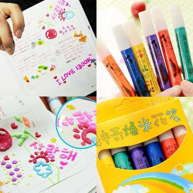 6 Pcs Magic Popcorn Pen Puffy 3D Art Safe for Greeting Birthday Cards Children JHP-Best