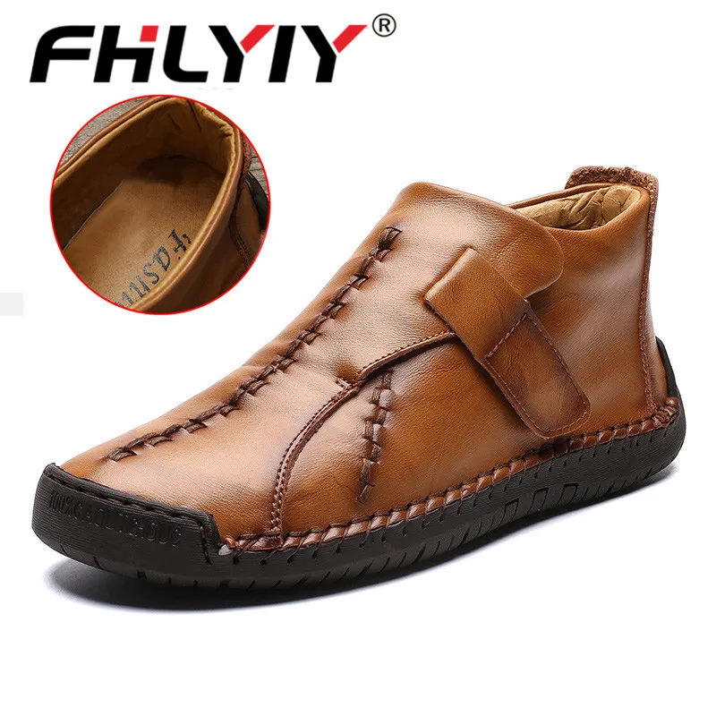 NO-Fur Yellow 1 Fhlyiy/брендовые Модные мужские кожаные ботильоны; Зимняя мужская обувь; уличные плюшевые теплые мужские ботинки; новая кожаная черная обувь; Zapatos De - Цвет: NO-Fur Yellow 1