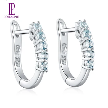 

LP Hoop Earrings Jewelry Natural Aquamarine Women's 925 Sterling Silver Fine Gemstone Elegant Jewelry March Birthday Gift